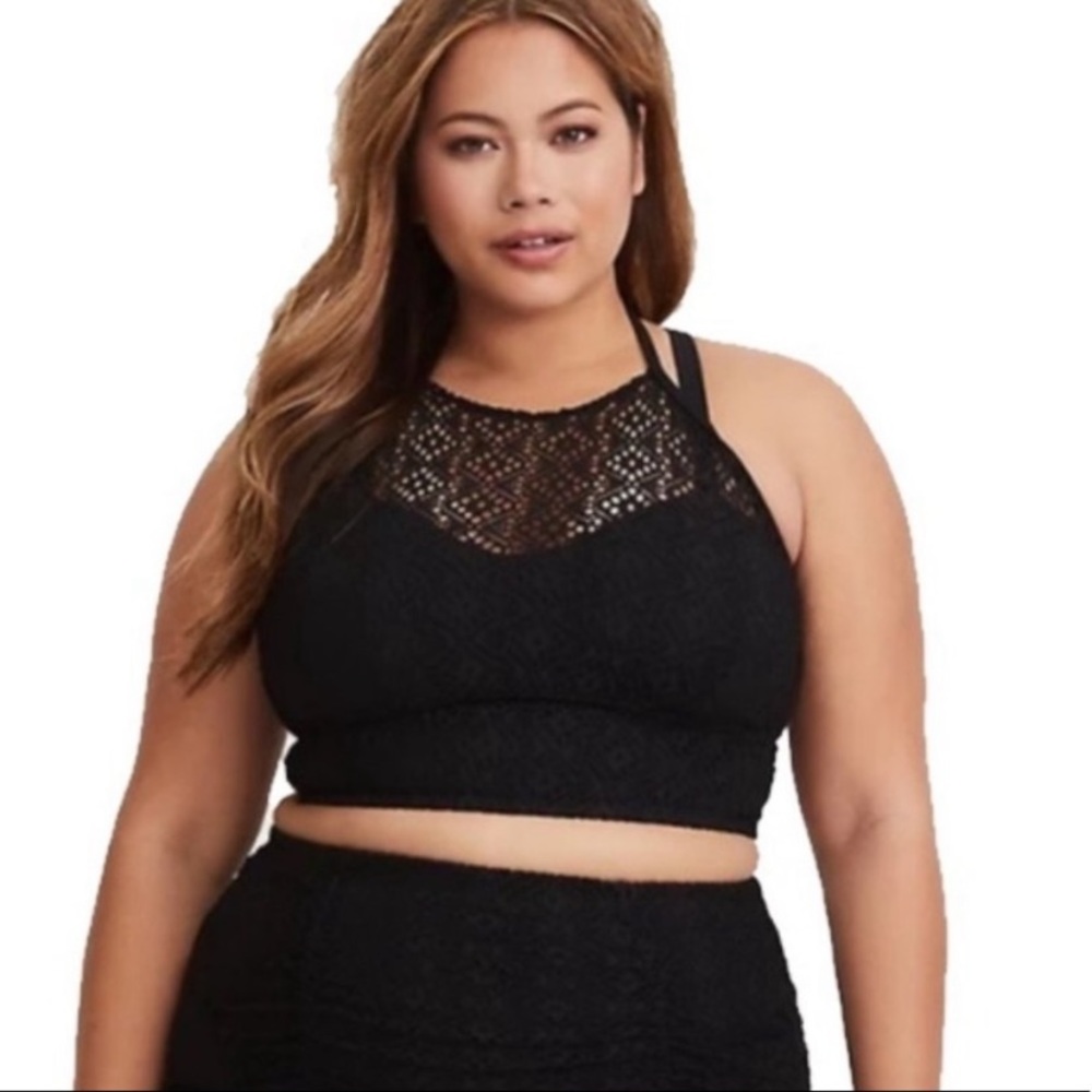 Torrid Crochet High Neck Bikini Top Black Size 4 (Plus)